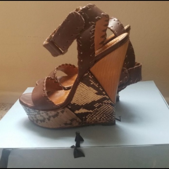 LANVIN PLATFORM PYTHON WEDGE SANDALS 38 - Picture 1 of 3
